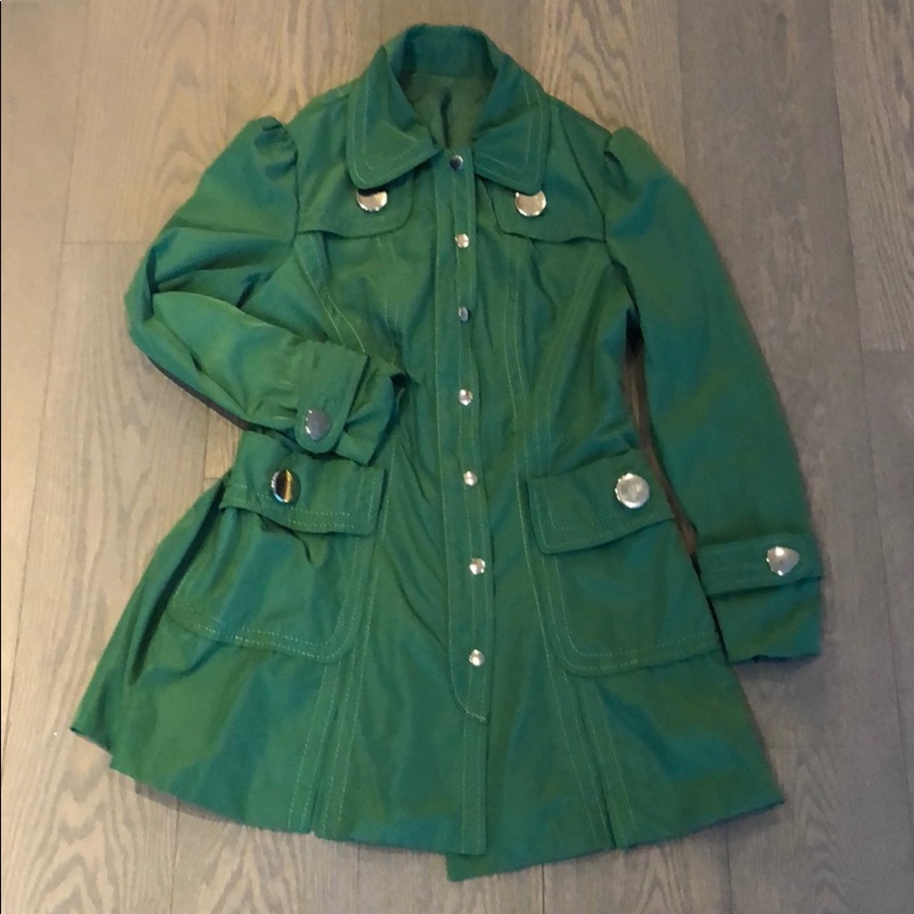 Green coat with gold buttons